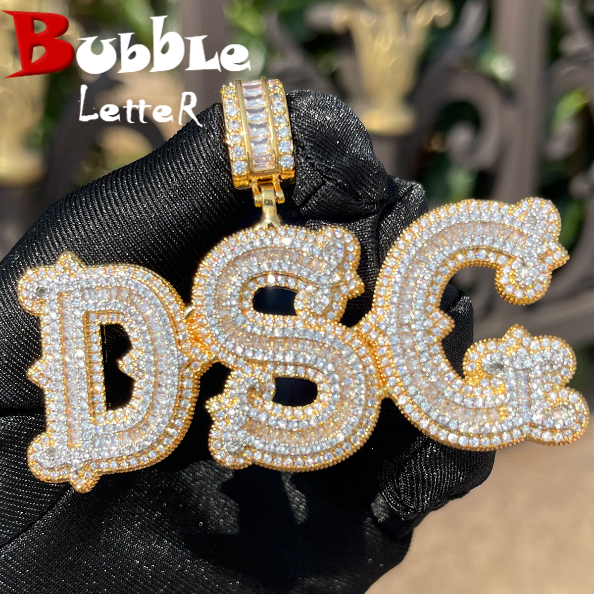 Street Fashion Necklace - Bubble Letter Personalized Baguette Pendant Micro