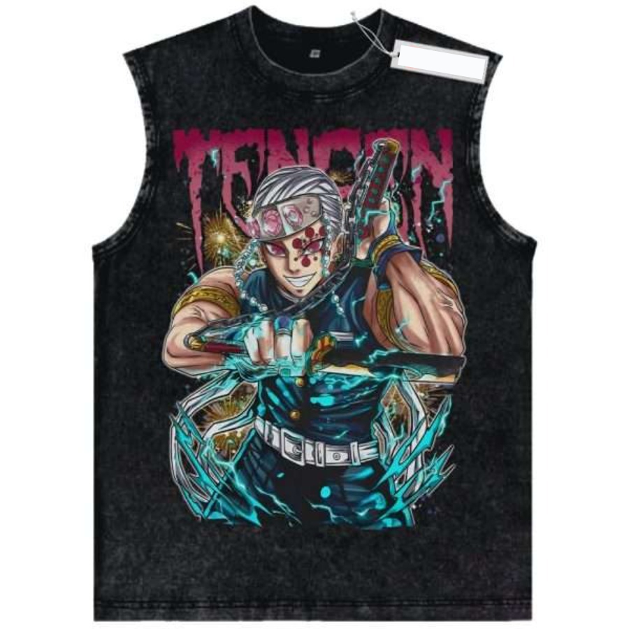 Street Fashion Anime - Y2k Retro Washed Demon Slayer Vest