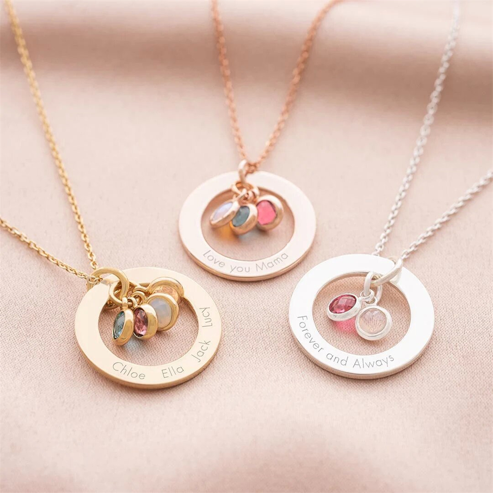 Street Fashion Necklace - Custom Birthstone Eternal Ring Necklace Personalized