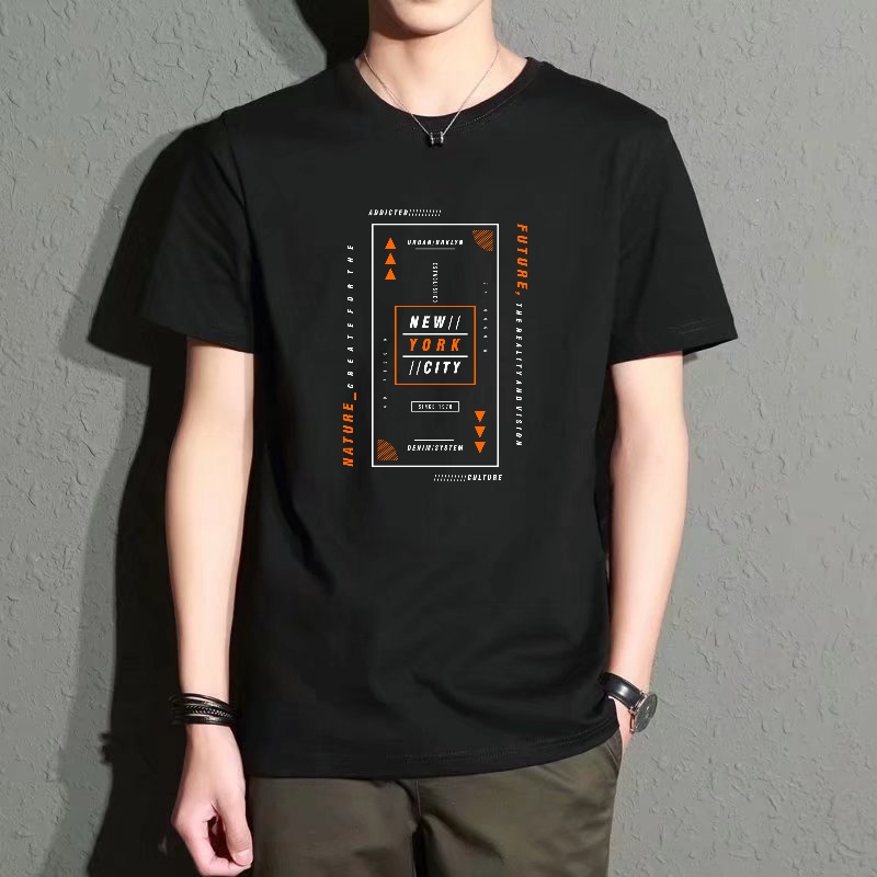 Street Fashion Of New York - Men's Black Round-Neck Short-Sleeved T-Shirt with