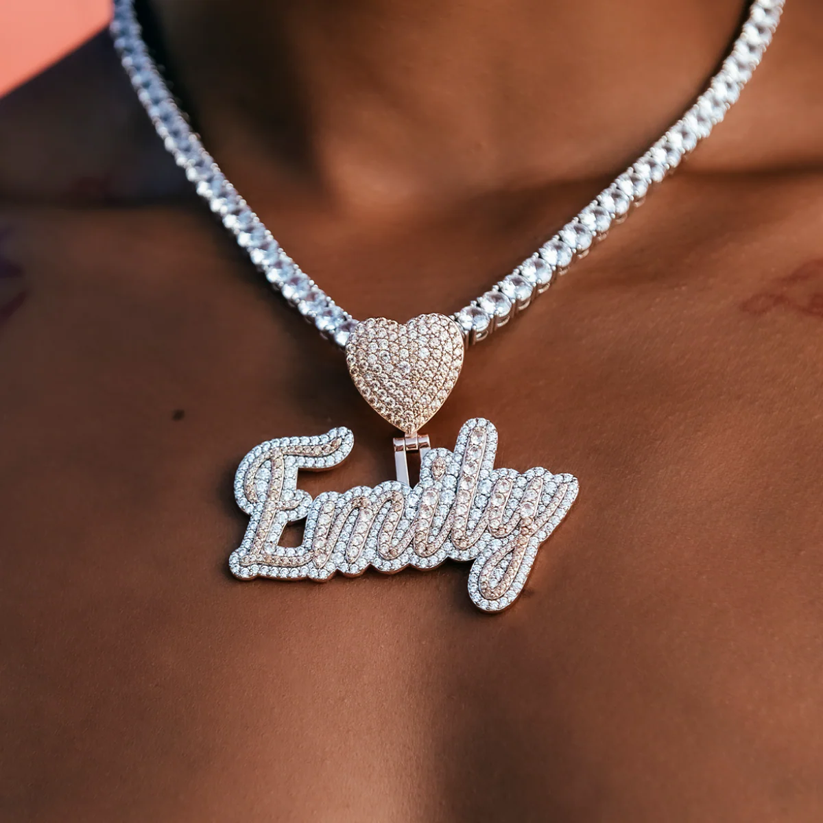 Street Fashion Necklace - Custom Name Plate Two-Tone Script Font