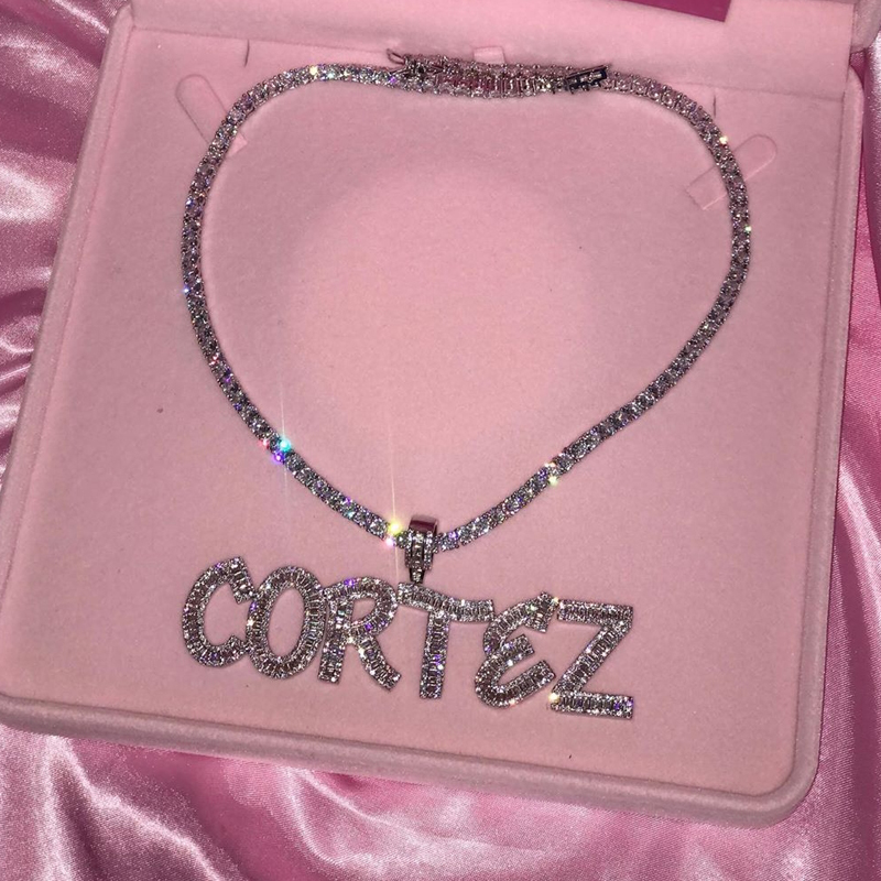 Street Fashion Necklace - Custom Name Words Baguette Letters Pendant