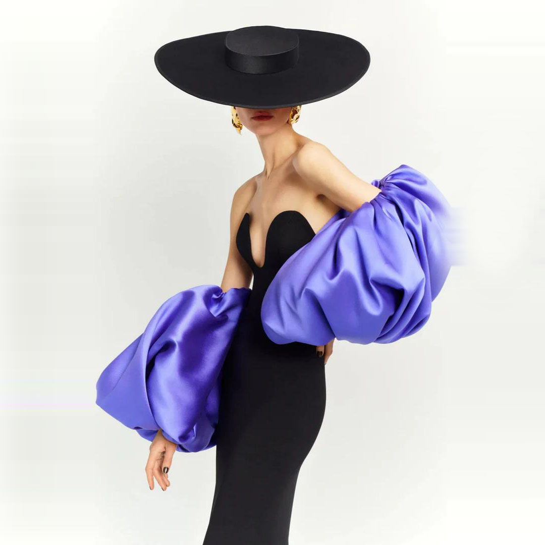 Street Fashion Look - Purple Satin Bubble‑Sleeve 2025 New, Hot