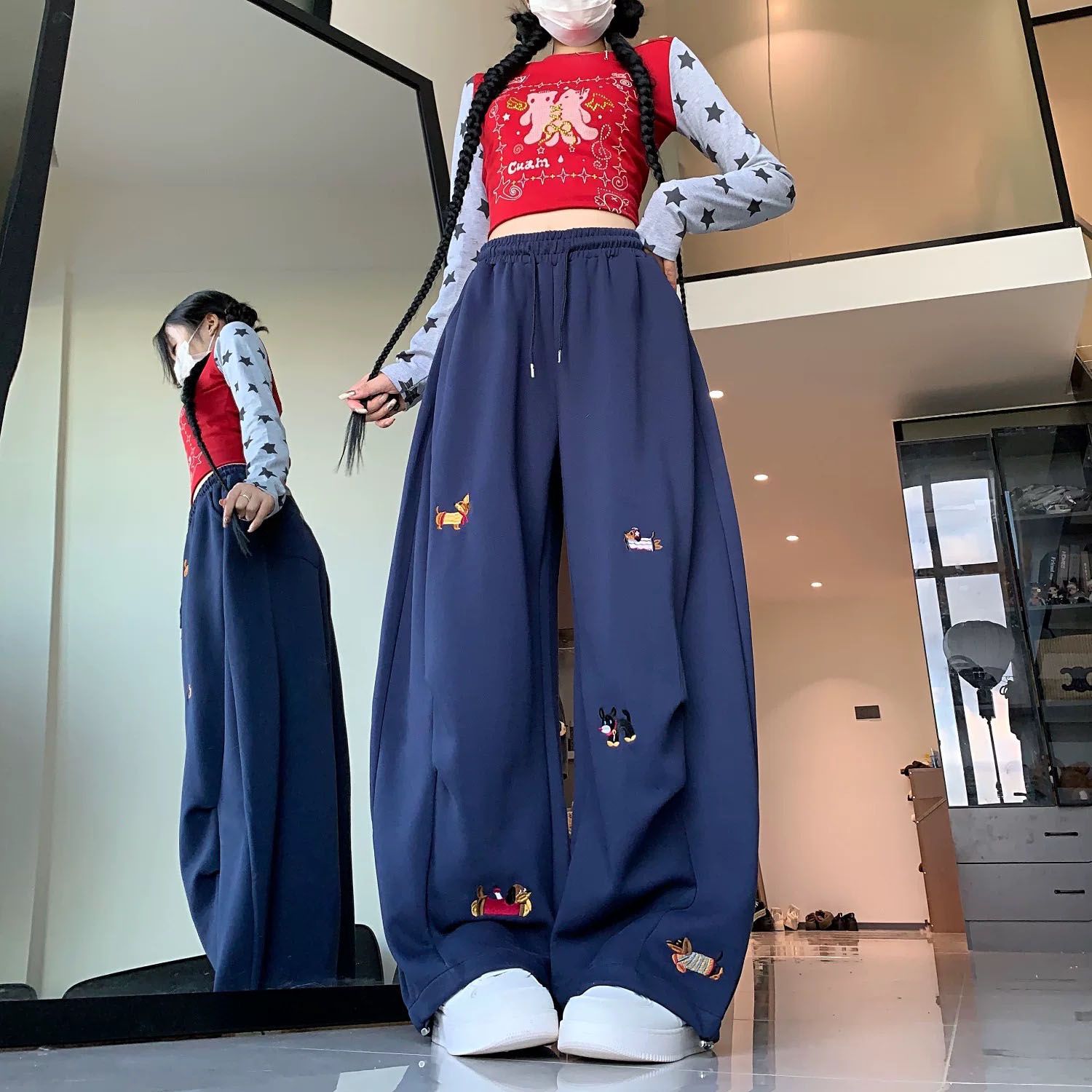 Korean Street Fashion Female - Street Fashion American Sausage Dog Embroidered
