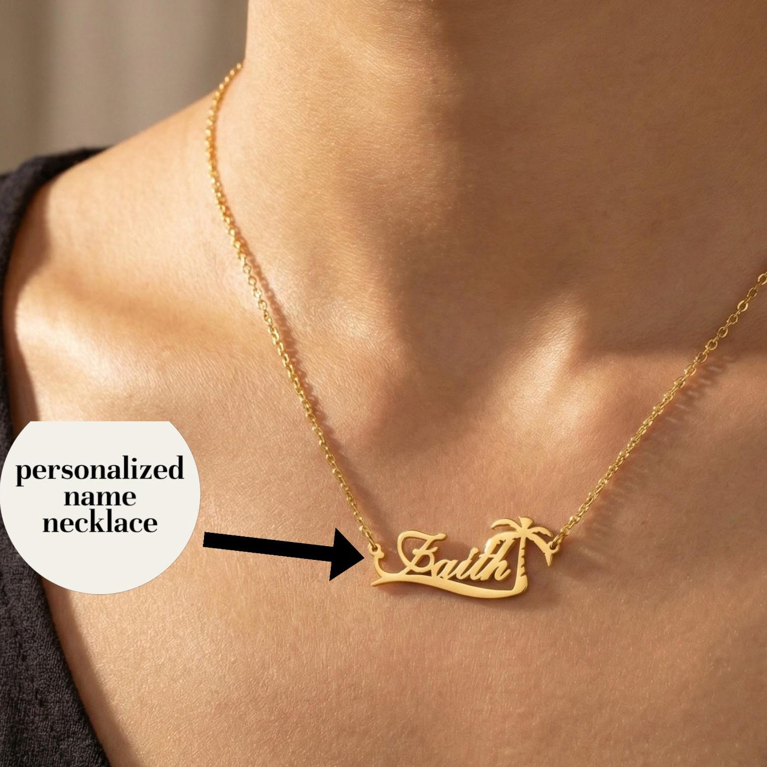 Street Fashion Necklace - Custom Palm Tree Name Necklace Personalized